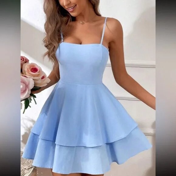 Cutout tie back layered ruffle mini dress - Picture 1 of 5